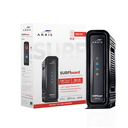 ARRIS SURFboard SB6190 DOCSIS 3.0 Cable Modem, Approved for Cox, Spectrum, Xfinity & others (Black)